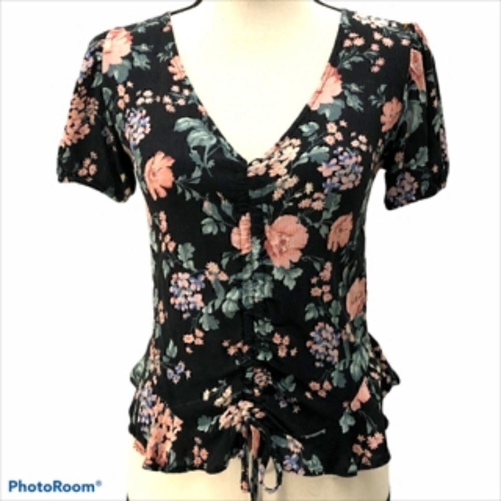 American Eagle Floral Deep V-Neck Top